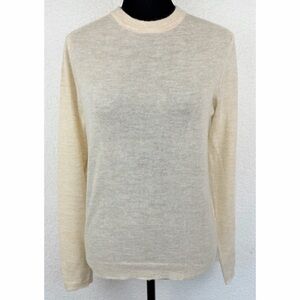 ZARA • Cream Semi-Sheer Knit Wool-Blend Long Sleeve Crewneck Sweater, S